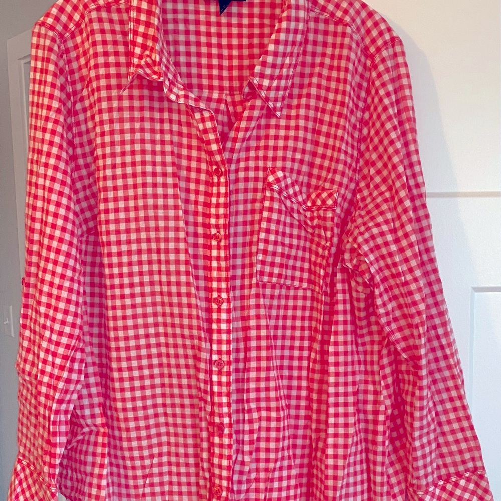 Lane Bryant Hot Pink Gingham Top Size 24W